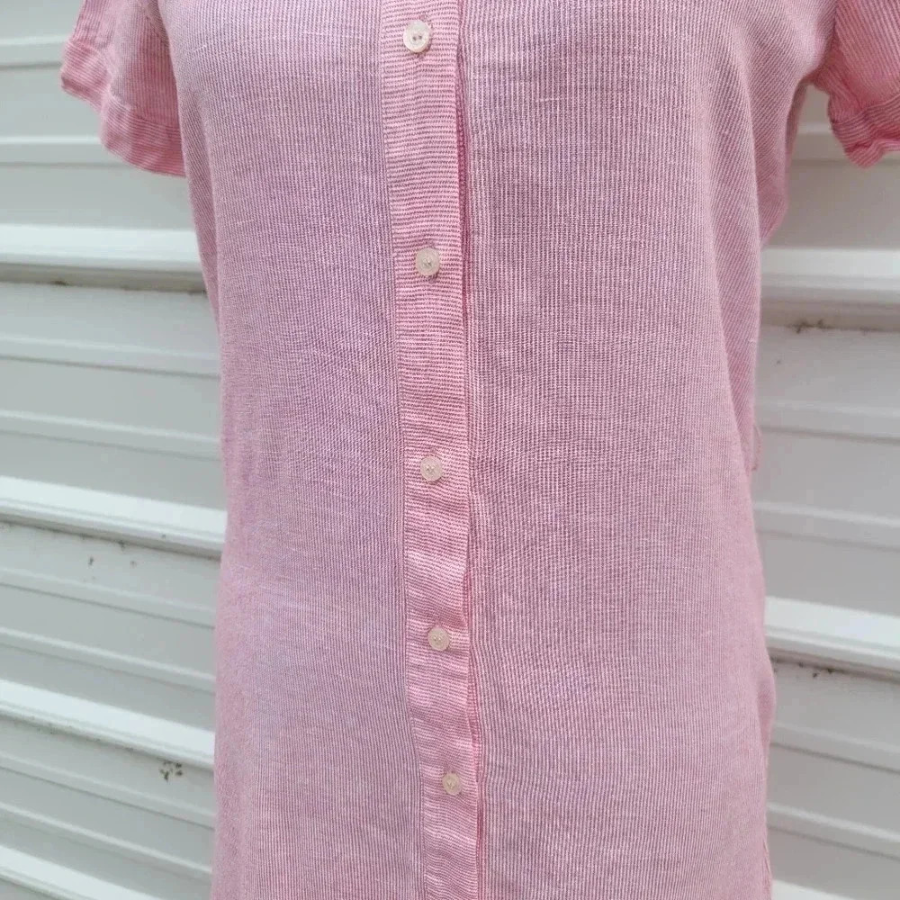 $172 ARMANI EXCHANGE Women's Long Shirt Dress Linen Blend Striped Button Pink 2 - Picture 13 of 15